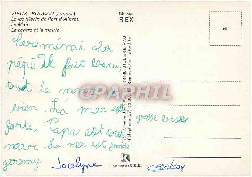 CPM Vieux Boucau Landes Le lac Marin de Port d'Albret Le Mail  — Rückseite