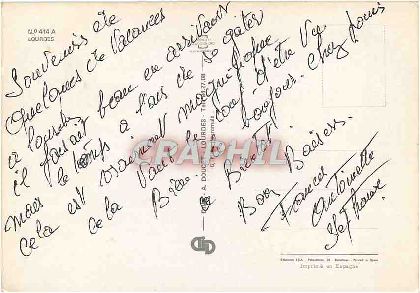 CPM Une pensee de Lourdes  — Verso