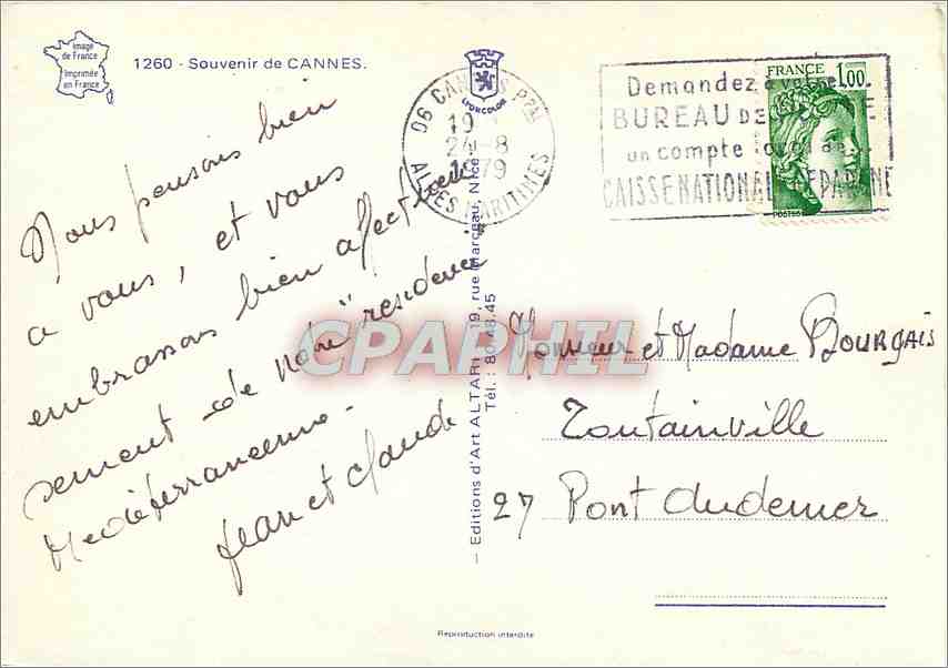 CPM Souvenir de Cannes  — Rückseite