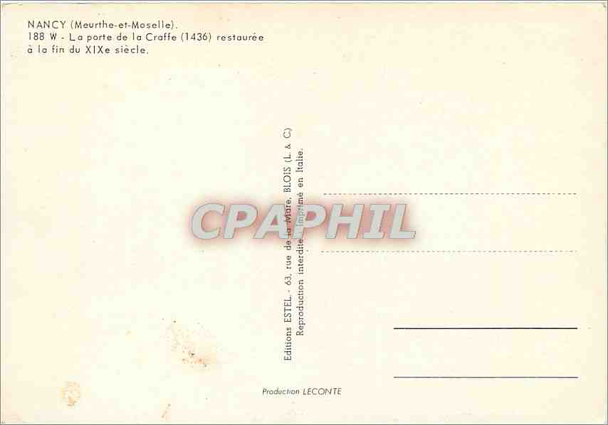 CPM Nancy Meurthe et Moselle La porte de la Craffe  — Verso