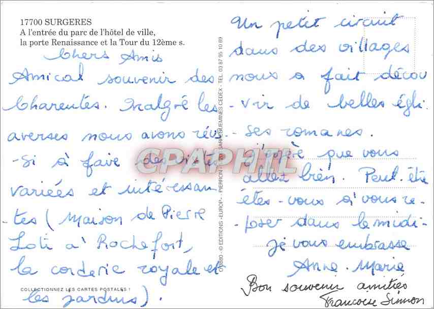 CPM Surgeres A l'entree du parc de l'hotel de ville  — Back