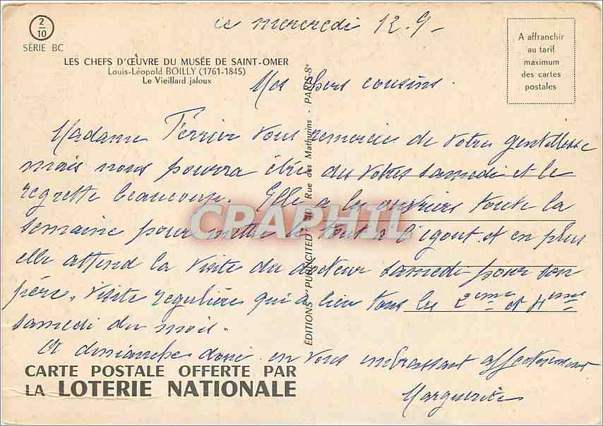 CPM Les Chefs d'Oeuvre du Musee de Saint Omer Louis Leopold Boilly — Verso