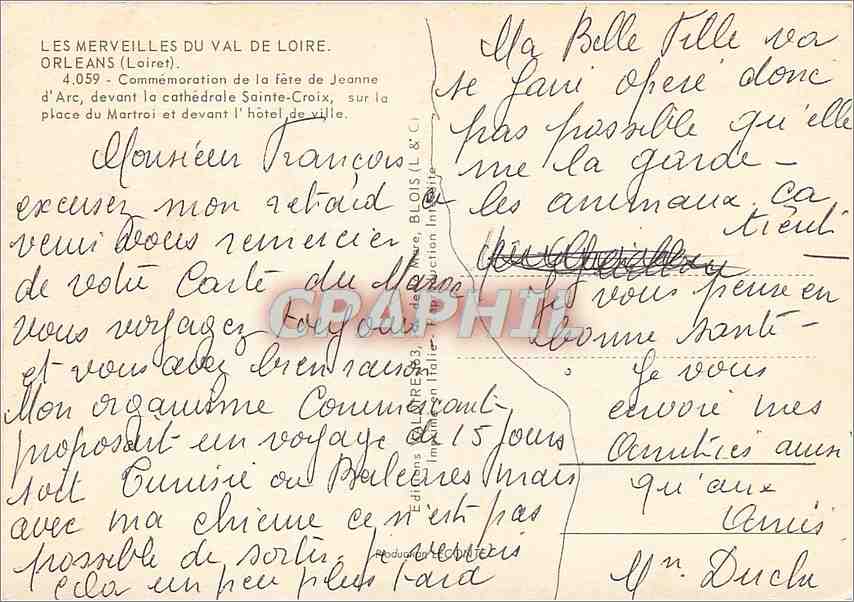CPM Orleans Loiret Commemoration de la fete de Jeanne d'Arc  — Verso