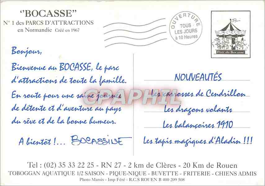 CPM Bocasse des Parcs d'Attractions en Normandie  — Verso