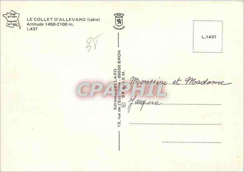 CPM Mont Blanc Le Collet d'Allevard  — Verso