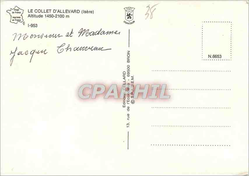 Le Collet d'Allevard — Mont Blanc, Monts Jura — Éditeur CELLARD, N.6653 — Rückseite