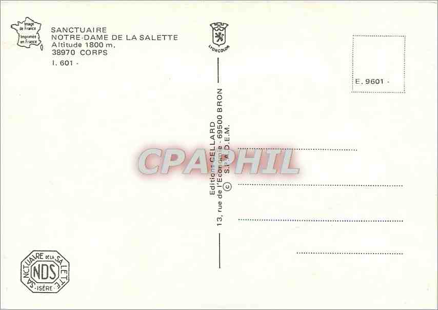 Notre-Dame de la Salette — Sanctuaire — Éditeur Cellard, Bron — Verso