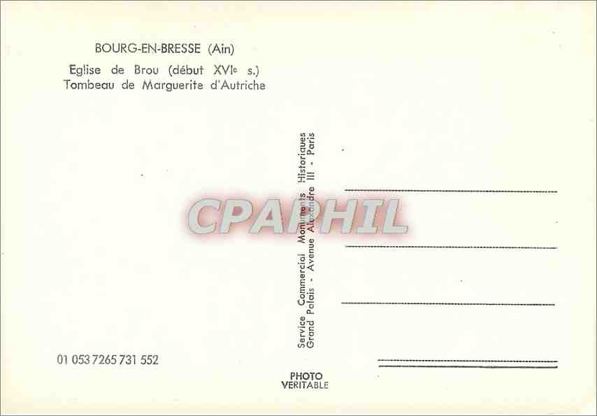 CPM Bourg en Bresse Eglise de Brou Tombeau de Marguerite d'Autriche  — Rückseite