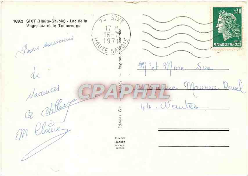 CPM Sixt Haute Savoie Lac de la Vogeallaz et le Tenneverge  — Rückseite