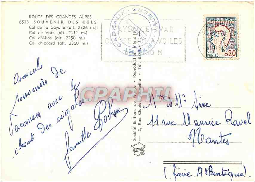 Route des Grandes Alpes — Col de la Cayolle, Col de Vars, Col d'Izoard, Col d'Allos — Éditions de France — Rückseite