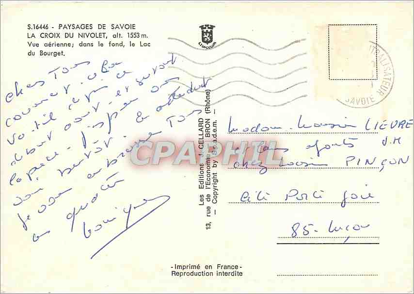 La Croix du Nivolet — alt. 1553 m — Éditions C.E. LARD (Rhône) — Back