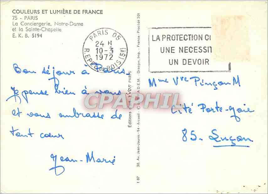 CPM Paris La Conciergerie Notre Dame et la Sainte Chapelle  — Rückseite