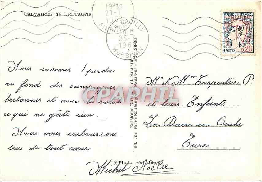 CPM Calvaires de Bretagne Serent Pont Christ Pleybin Vannes Beganne Treguier Pointe du Raz — Rückseite
