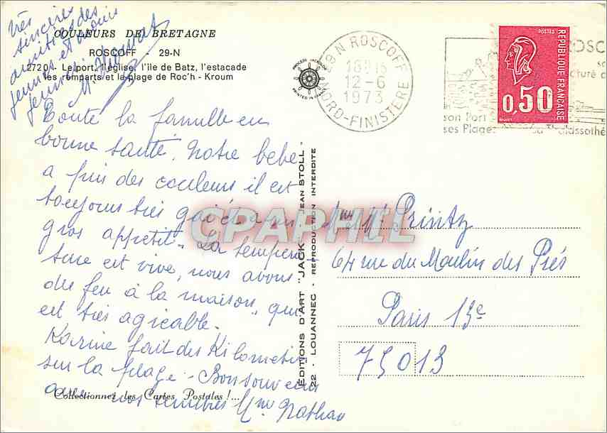 CPM Roscoff Le Port l'Eglise l'Ile de Batz  — Rückseite