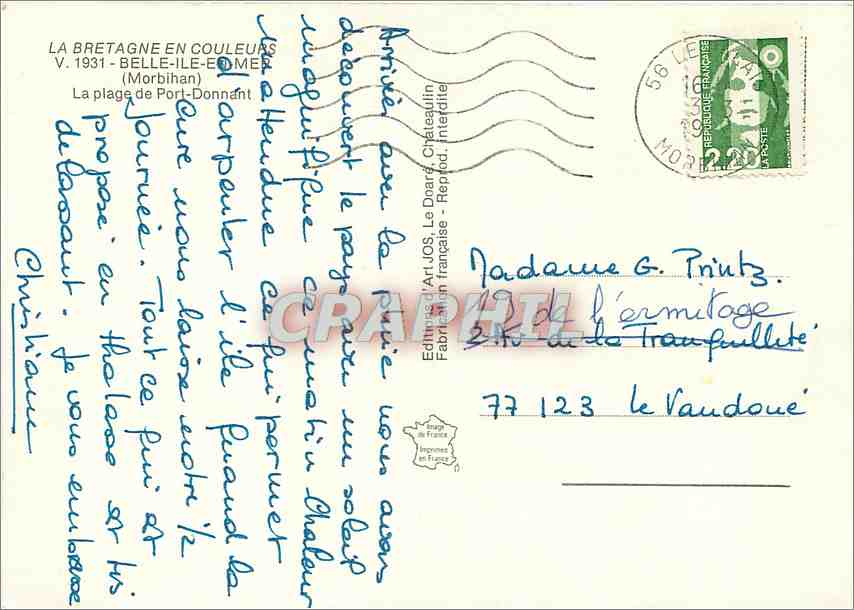 Plage de Port-Donnant — Bretagne — Édition Art JOS, n° 77 123 — Rückseite