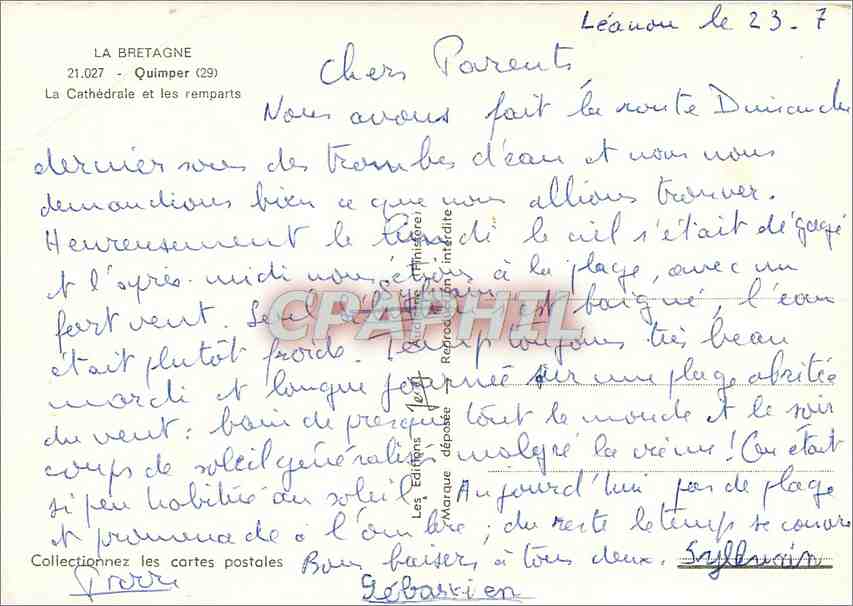 CPM Quimper La Cathedrale et les remparts  — Rückseite