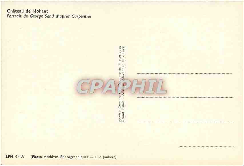 CPM Chateau de Nohant Portrait de Georges Sand d'apres Carpentier  — Verso