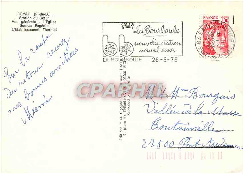 CPM Royat P de D Stataion du Coeur Vue genearle L'Eglise  — Rückseite