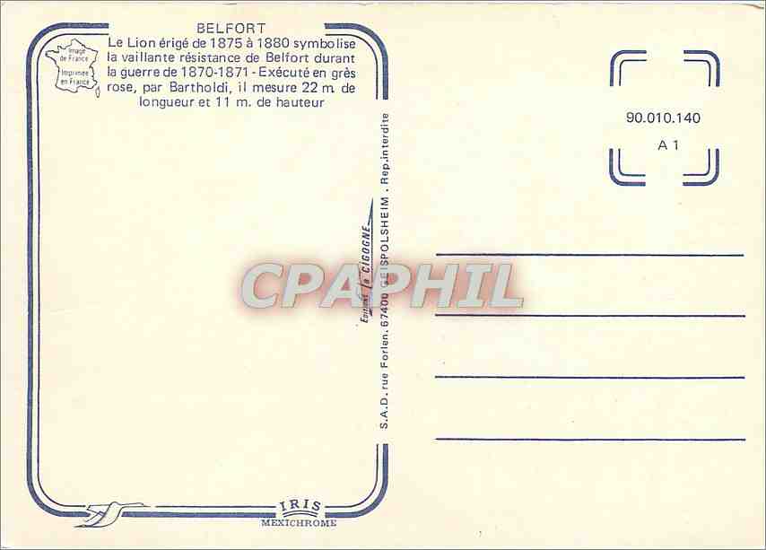 CPM Belfort Le Lion erige de 1875 1880 symbolise  — Verso