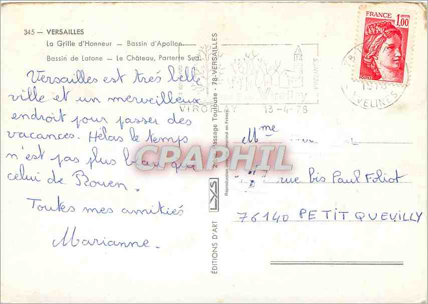 CPM Versailles La Grille d'Honneur Bassin d'Apollon  — Verso