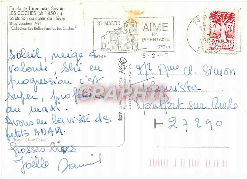 CPM Les Coches Savoie France  — Rückseite