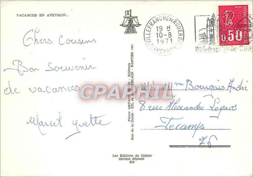 CPM Vacances en Aveyron Villefranche de Rouergue Millau Estaing — Back