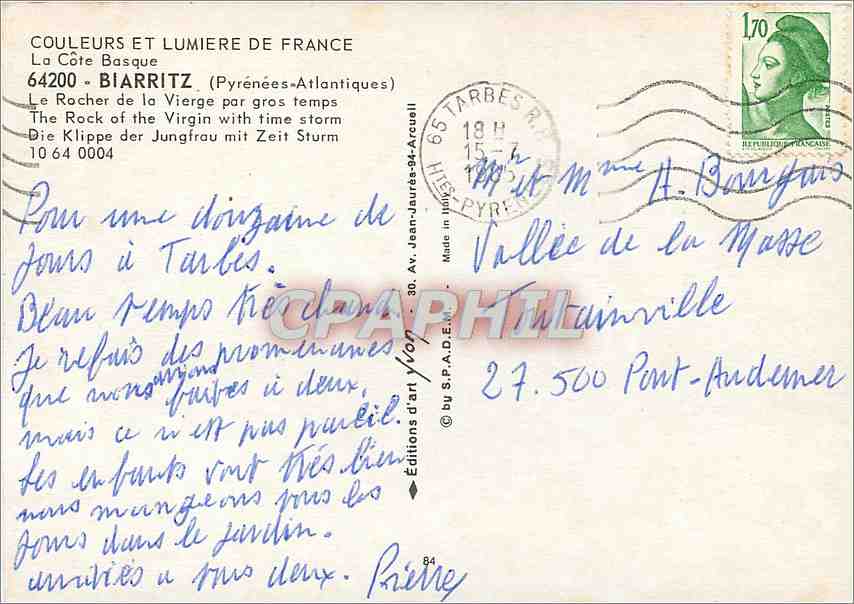Der Felsen der Jungfrau — Biarritz, Pyrénées-Atlantiques — Éditions d'art Jean-Jaures — Rückseite