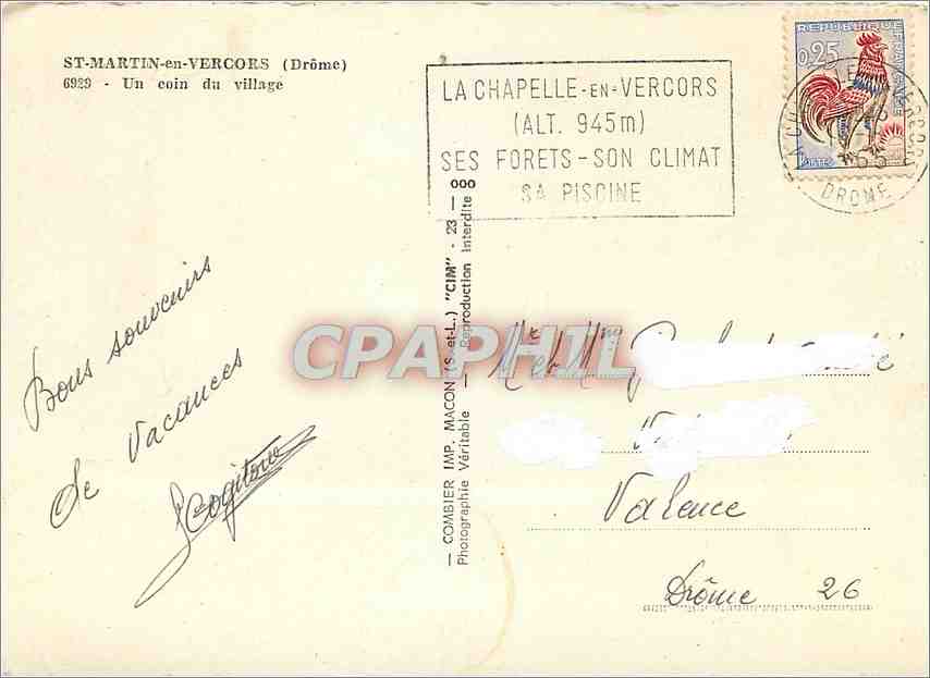 Saint-Martin-en-Vercors — Un coin du village — Combièr Imp. Macon — Rückseite