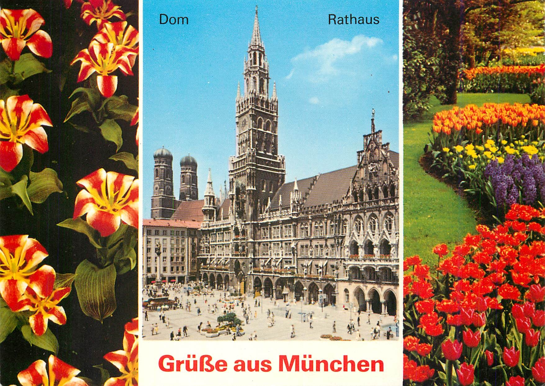 CPM Grusse aus Munchen Place S Marie avec la Mairie et la Dome 