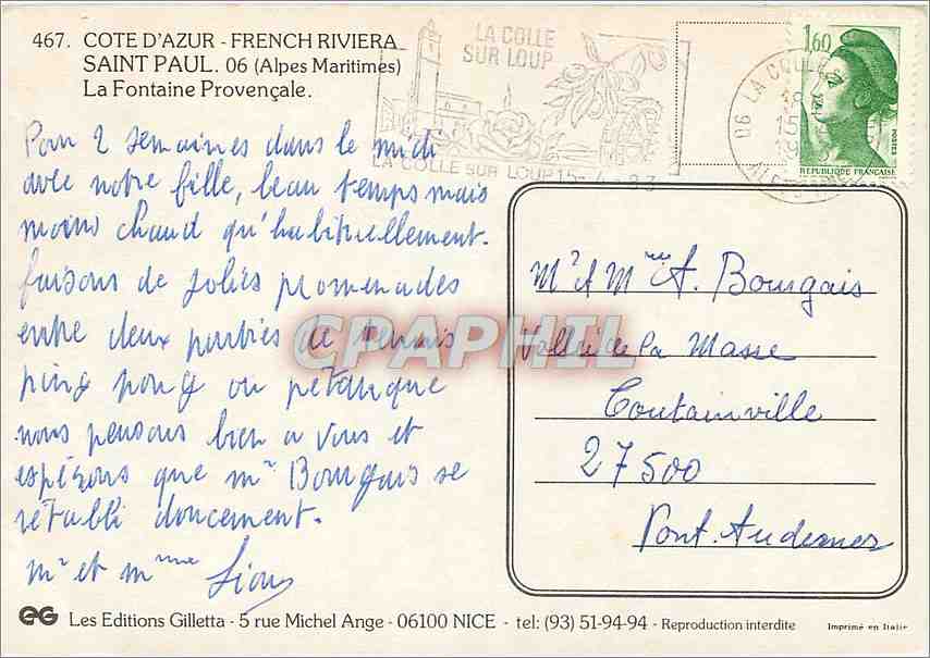 CPM Saint Paul Alpes Maritimes La Fontaine Provencale  — Rückseite