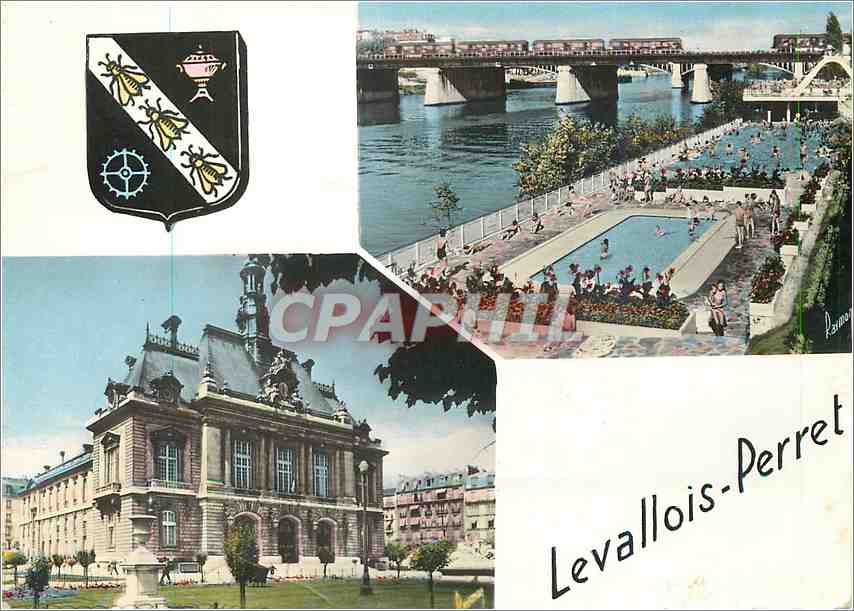 CPM Levallois Perret La Piscine L'Hotel de Ville 