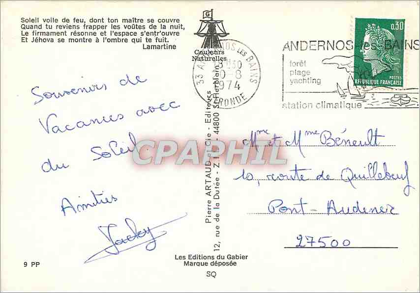 CPM Soleil voile de feu dont ton maitre se coeuvre Lamartine  — Back
