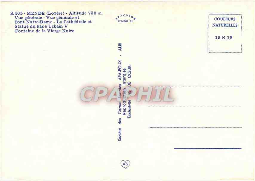 CPM Mende Lozere Vue generale et Pont Notre Dame  — Rückseite