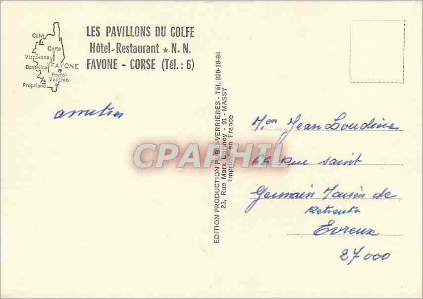 CPM Les Pavillons du Golfe Favone Corse  — Rückseite