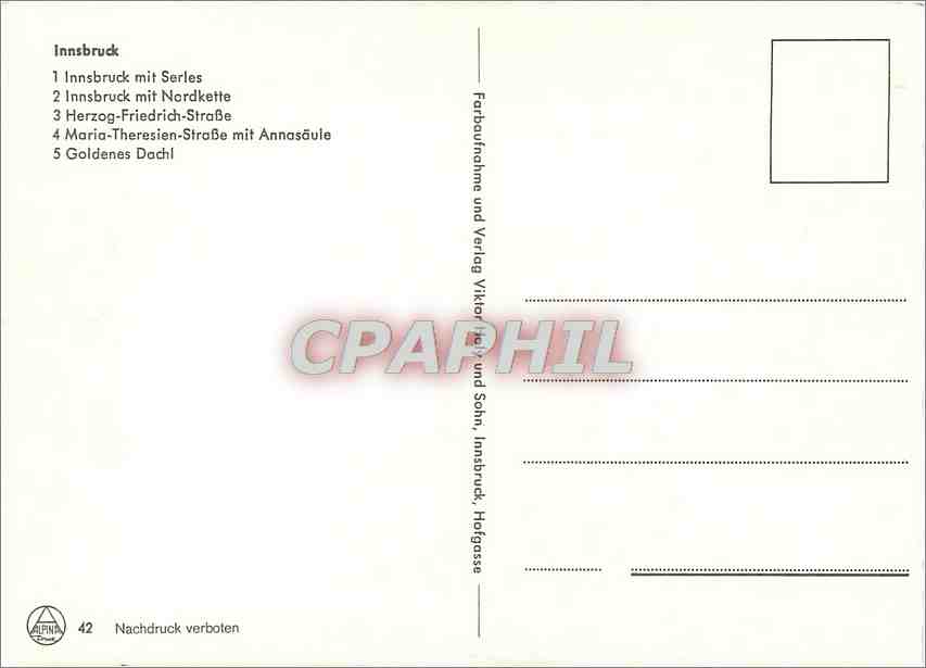 CPM Innsbruck Innsbruck mit Serles  — Rückseite