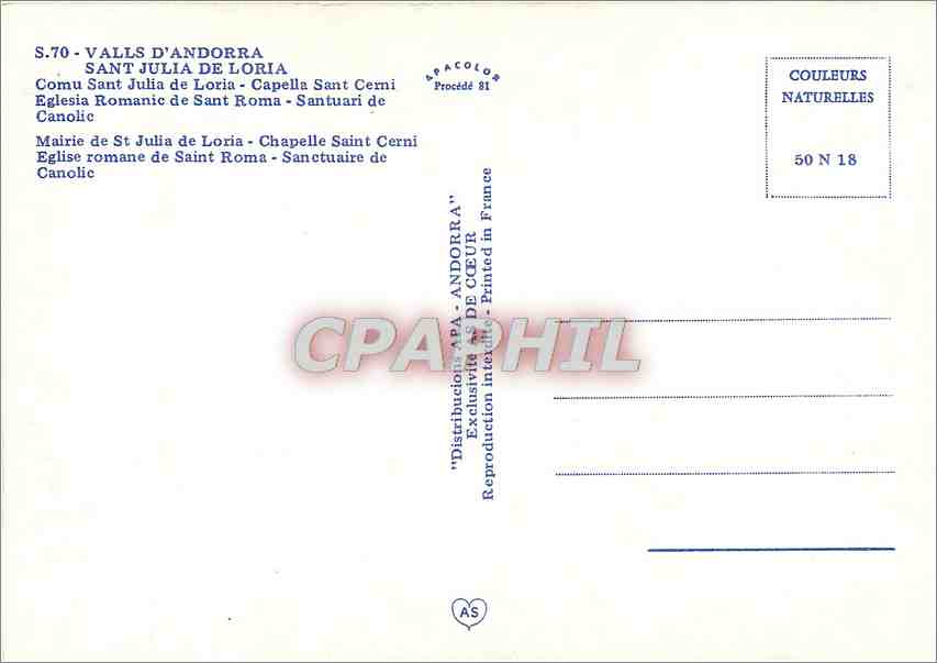 CPM Valls d'Andorra Saint Julia de Loria Mairie de St Julia de Loria  — Rückseite