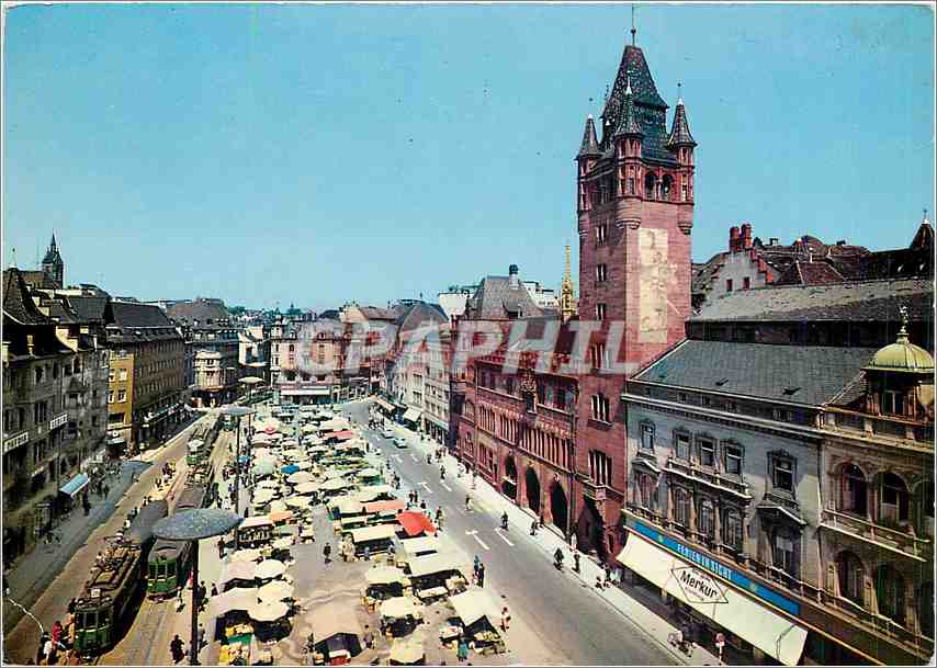 CPM Basel Place du Marche et l'Hotel de Ville 