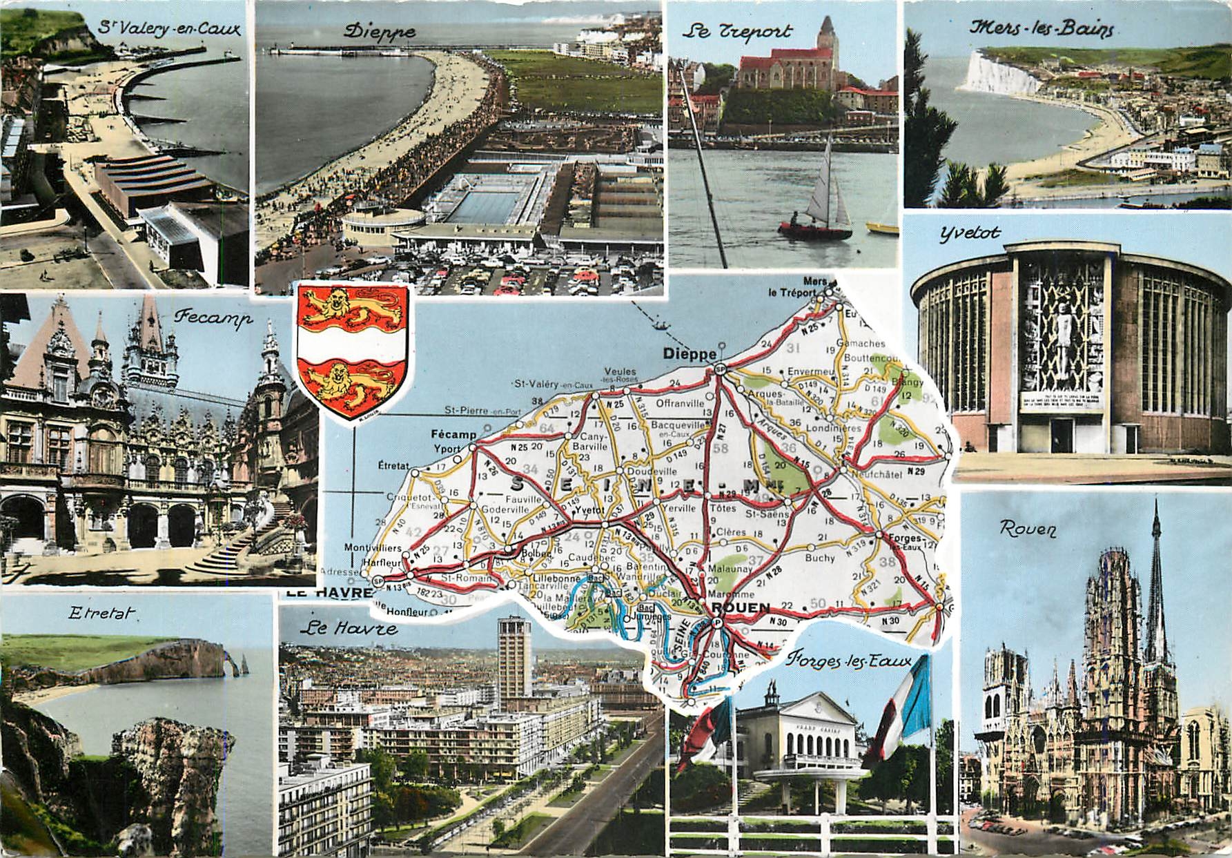 CPM La Seine Maritime D'apres Carte Michelin St Valery en Caux Dieppe Le Treport Mers les Bains Feca