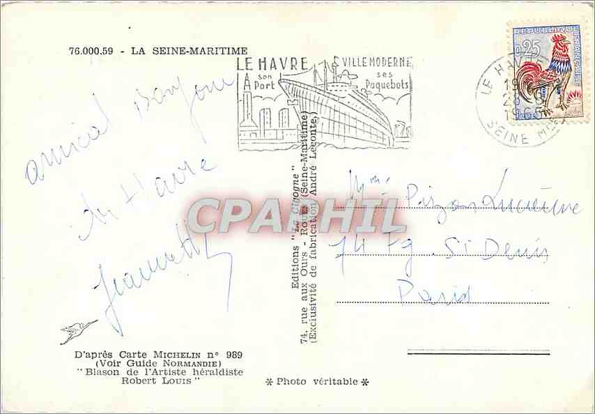 CPM La Seine Maritime D'apres Carte Michelin St Valery en Caux Dieppe Le Treport Mers les Bains Feca — Rückseite
