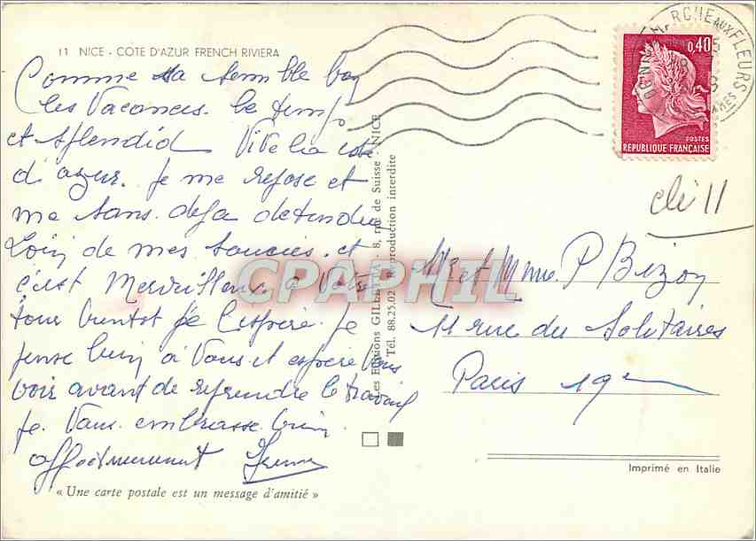 CPM Nice Cote d'Azur French Riviera  — Verso
