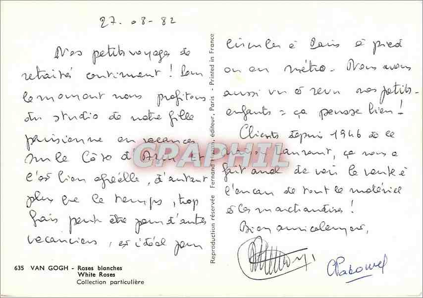 CPM Van Gogh Roses blanches  — Verso