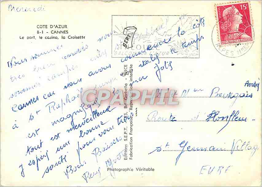 CPM Cannes Le port le casino la Croisette  — Verso