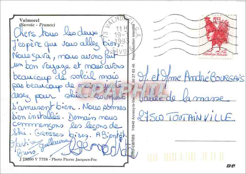 CPM Valmorel Savoie France  — Rückseite