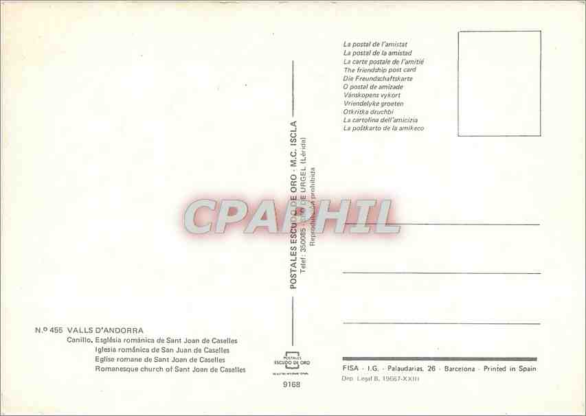 CPM Valls d'Andorra Eglise roman de Sant Joan de Caselles  — Rückseite