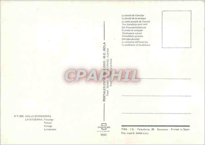 CPM Valls d'Andorra La Massana Paisage  — Rückseite