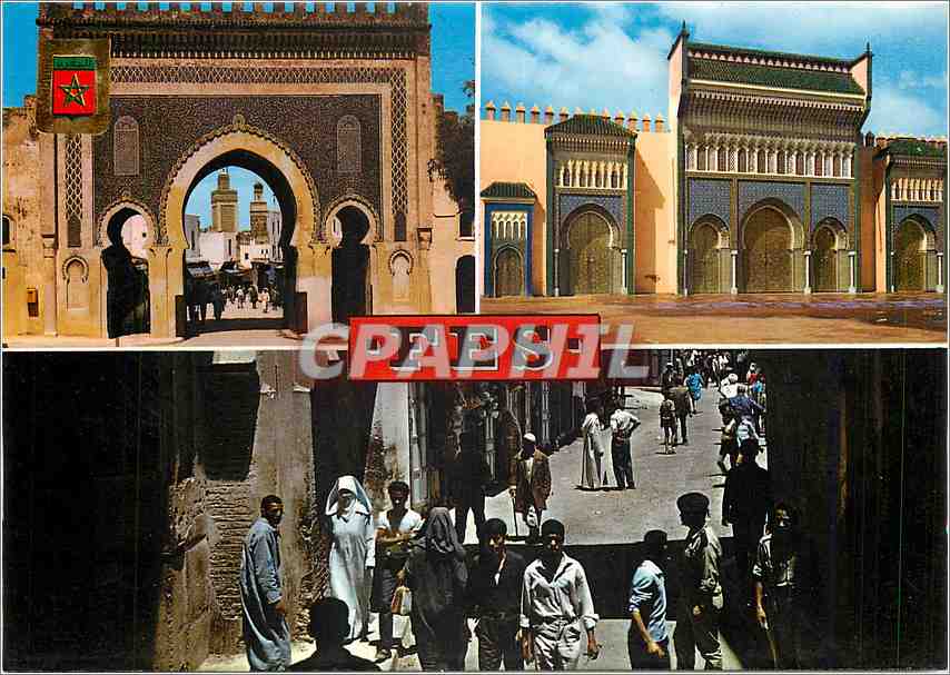 CPM Fes Portes du Palais Royal Porte de Boujehaud Rue de la Medecina 