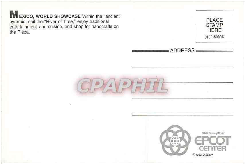 CPM Mexico World Showcase Within the ancient pyramid sail the "River of Time"  — Rückseite