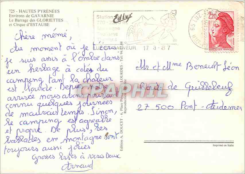 CPM Hautes Pyrenees Environs de Gavarnie Le Barrage des Gloriettes  — Verso