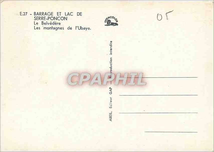 Dam and Lake Serre-Ponçon — The Mountains of Ubaye — Publisher ABEL, GAP — Back