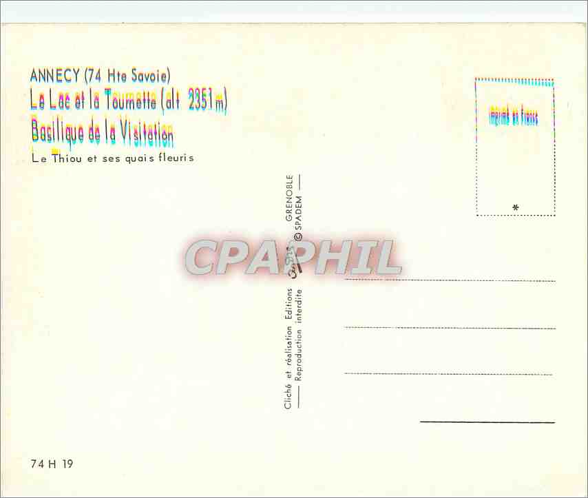CPM Annecy Hte Savoie Le Lac et la Tournette Basilique de la Visitation  — Rückseite
